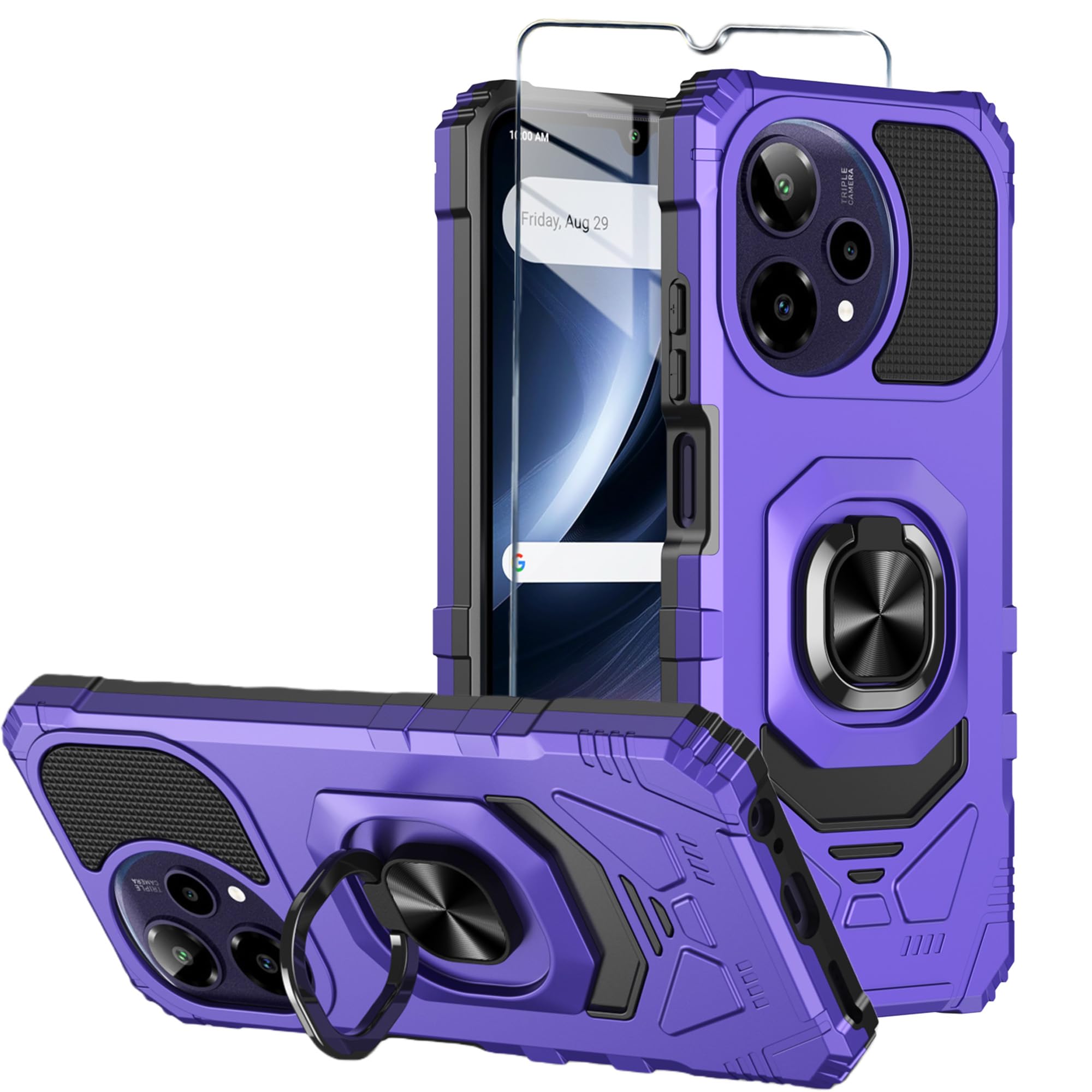 Mocotto for Cricket Icon Pro 2026 Phone Case/AT&T Motivate Pro 2 5G Case with Tempered Glass Screen Protector,Military Grade Heavy Duty Shockproof Protective Cover,with Ring Kickstand (Purple)