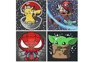 LWZAYS Diamond Painting Kits for Kids Diamond Art Gem by Number Kits Arts and Crafts for Kids, Mosaic Kits DIY Full Drill Painting Kit for Home Wall Decor 4 Pieces 6" X 6"