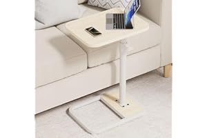 GOYLSER C Shaped End Table for Couch, Height Adjustable Living Room Couch Tray Tables Sofa Table Tv Trays for Bedroom, Natural Wooden Swivel Side Table for Small Spaces