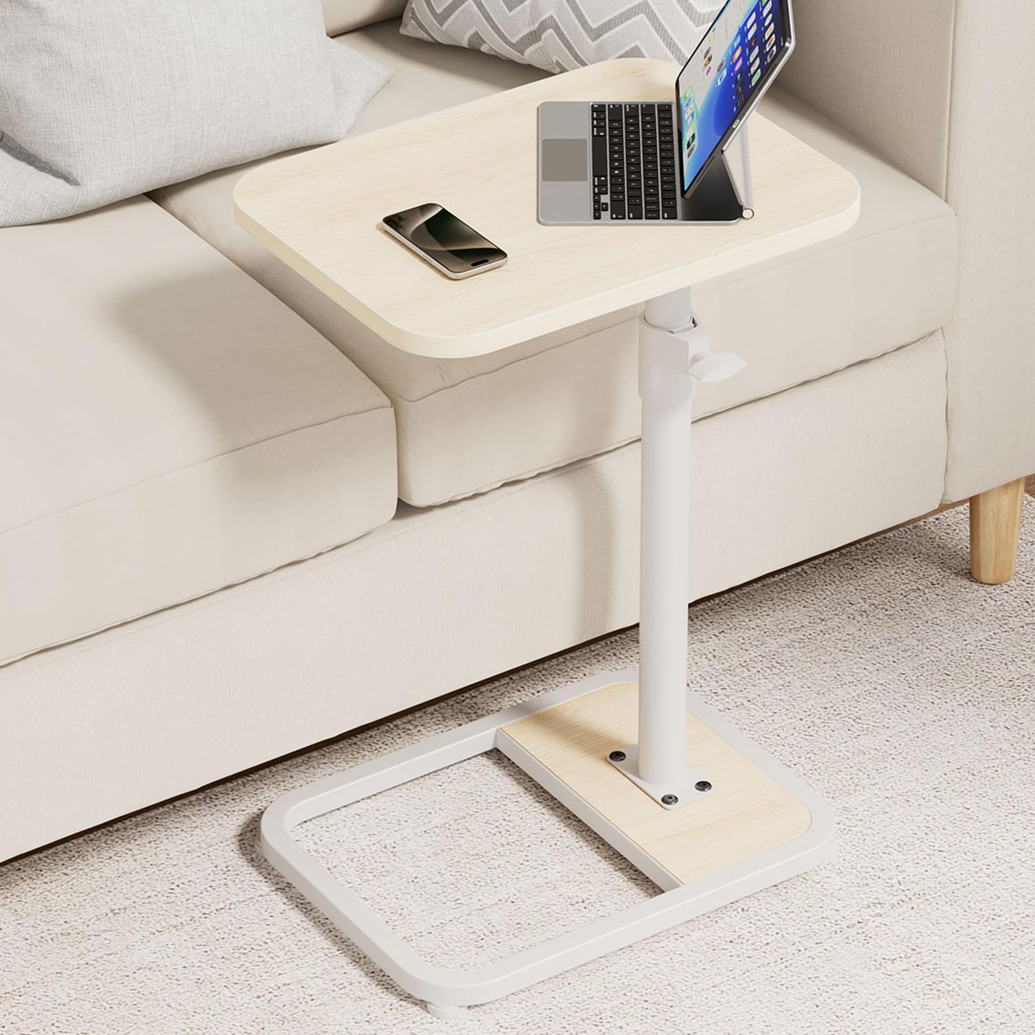 Photo 1 of GOYLSER C Shaped End Table for Couch, Height Adjustable Living Room Couch Tray Tables Sofa Table Tv Trays for Bedroom, Natural Wooden Swivel Side Table for Small Spaces