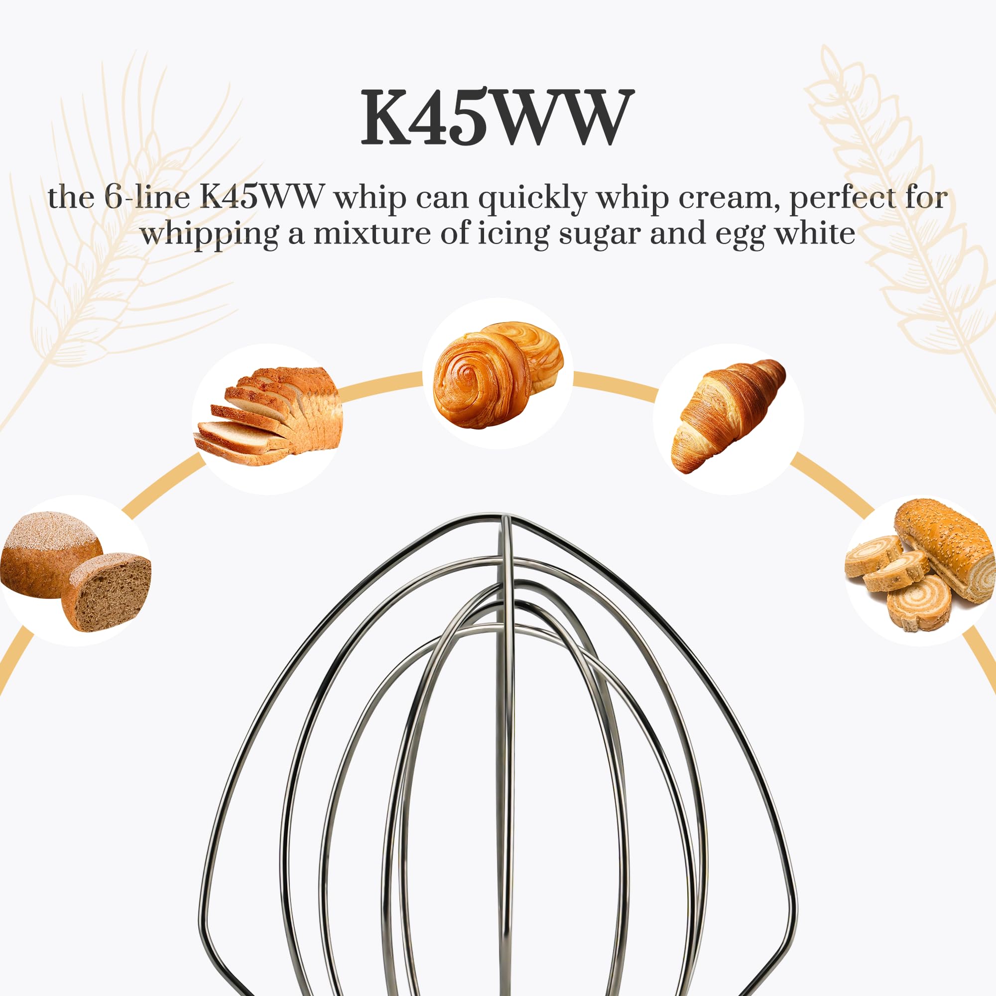 [2025 NEW] Stainless Steel K45DH Coated Anti-Stick Dough Hook & K45WW Wire Whip & K45B Coated Flat Beater Stand Mixer Accessories For Kitchen Tilt-Head Aid Stand Mixer by puxyblue