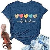 Boho Be Kind Shirt Women Heart Print Teacher Tshirts Vintage Graphic Tee Summer Casual Inspirational Tops