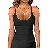 iGENJUN Tank Tops for Women 2025 Built in Shelf Bra Spaghetti Strap Summer Camisole U Neck Slim Fit Ribbed Sleeveless