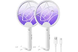 Mosiller Electric Fly Swatter Racket, Foldable 2 in 1 Bug Zapper with Purple Trap Lamp, 4000V & 1500mAh Powerful Mosquito Trap Killer with Type-C Rechargeable for Indoor Home Office Patio Camp(2 Pack)