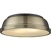 Golden Lighting 3602-14 BLK-AB Duncan Flush Mount, Transitional, Matte Black with Aged Brass Shade