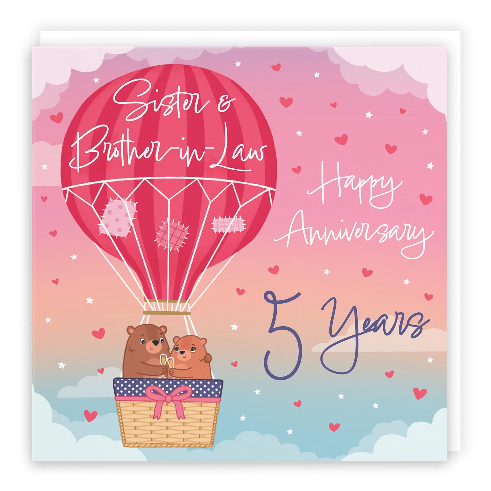 Hunts England - 5th Sister And Brother-in-Law Hot Air Balloon Anniversary Card - Cute Bears Collection - 5th Anniversary Card For Sister And Brother In Law - Champagne And Love Hearts — image 1