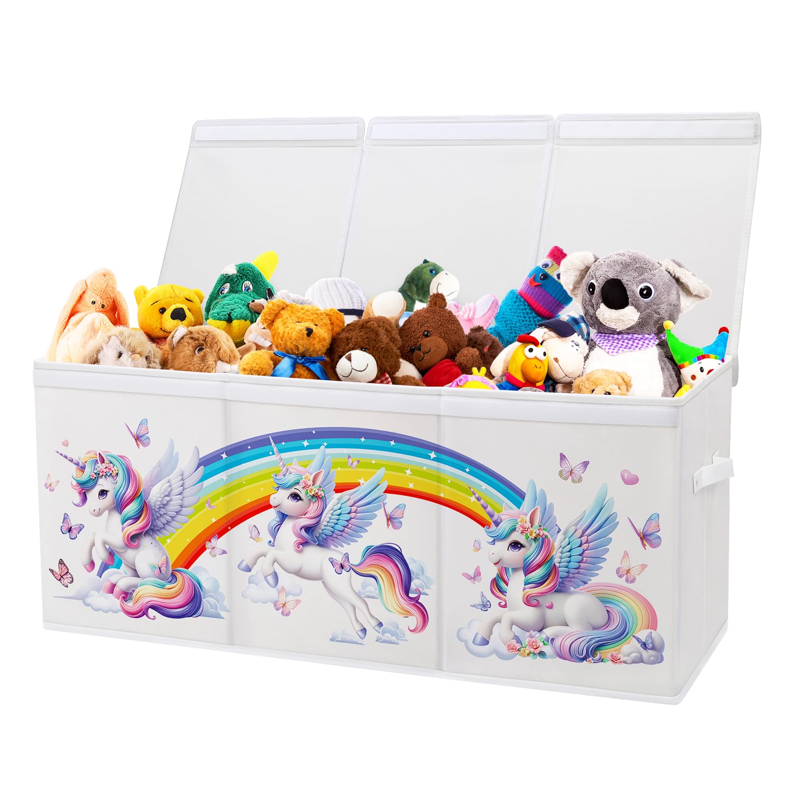 Decalsweet Extra Large Kids Toy Storage Box with Lid,Foldable Oxford Toy Storage Organizer Box for Girls-96×32×40cm-Lightweight Toy Chest with Handles for Bedroom Nursery,Unicorn Rainbow