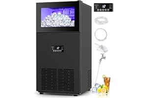 SOZT Commercial Ice Maker, 160Lbs/24H with 35Lbs Ice Capacity, 63Pcs Clear Ice Cubes per Round in 11-20Mins, 15inch Stainless Steel Under Counter Freestanding Ice Machine Maker for Home Bar Outdoor
