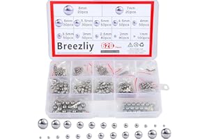Breezliy 304 Stainless Steel Ball 620Pcs 1-8mm Metric Precision Assorted Loose Bicycle Bearing Steel Ball Assortment Kit（12 Sizes）