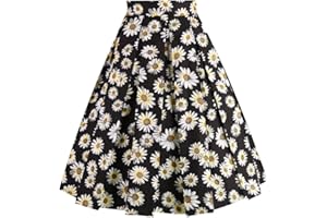 Girstunm Women's Pleated Vintage Skirt Floral Print A-line Midi Skirts with Pockets