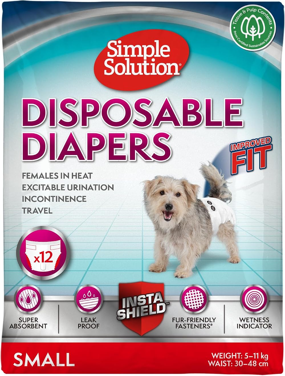 Simple Solution Disposable Dog Diapers Female 12 Pack - Adjustable Fit