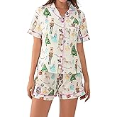 Aonoapll Women Christmas Pajama Set Nutcracker Printed Short Sleeve Button Shirt and Shorts 2 Piece Lounge Set Sleepwear