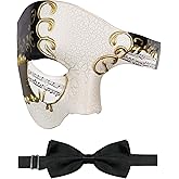 FunMular Masquerade Mask for Men Phantom of The Opera Half Face Mask with Bowtie, Venetian Masks for Halloween Party