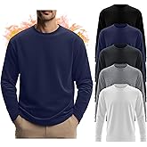 Velvelhall 5 Pcs Men's Long Sleeve Thermal Shirts Crew Neck Casual Fleece Tops Soft Pullover Sweatshirts Warm Basic Tees