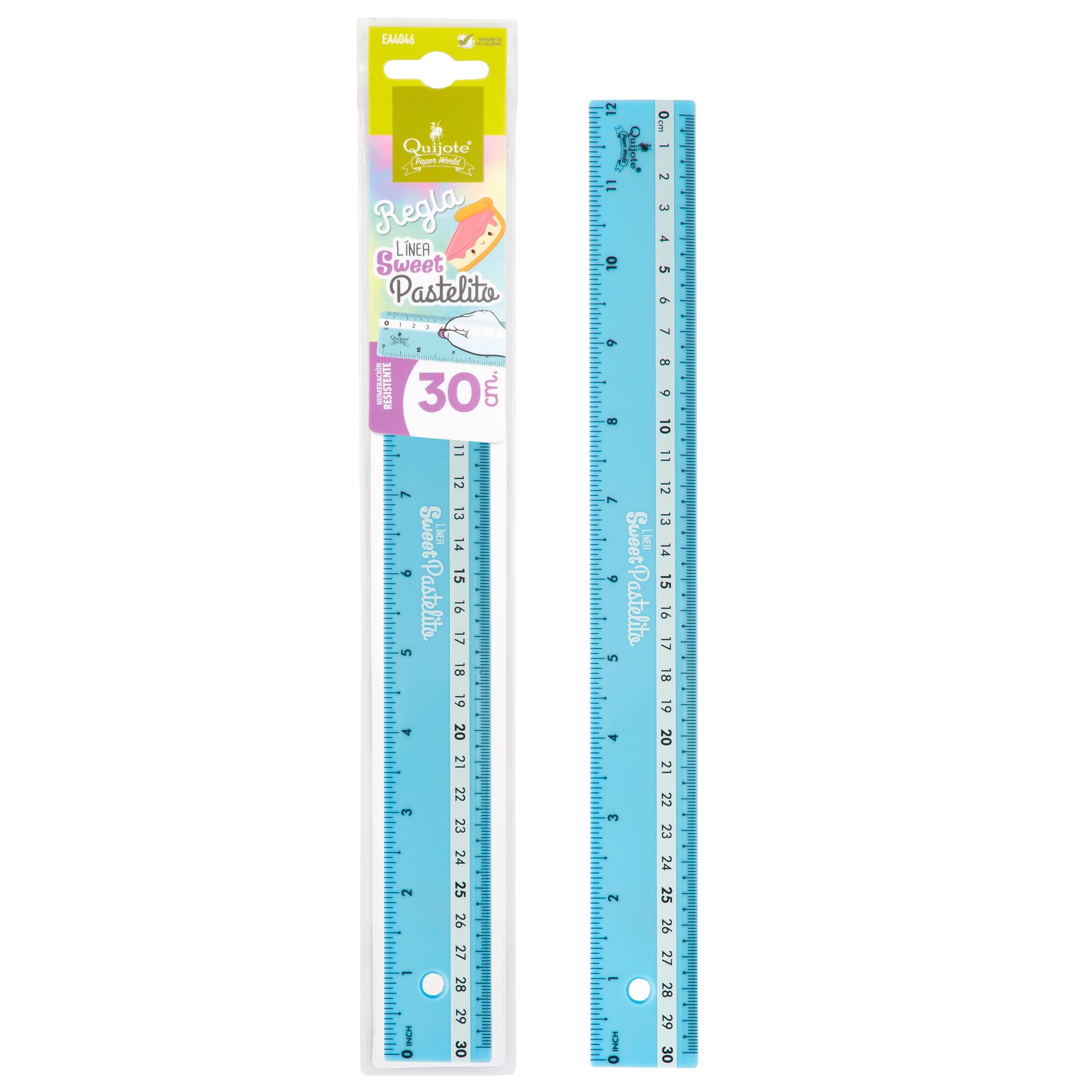 Quiet Plastic Rulers – Sweet Cake Rulers, Measures from 9 to 30 cm, Pastel Colours, with Plastic Case, for School or College Use – 30 cm Blue