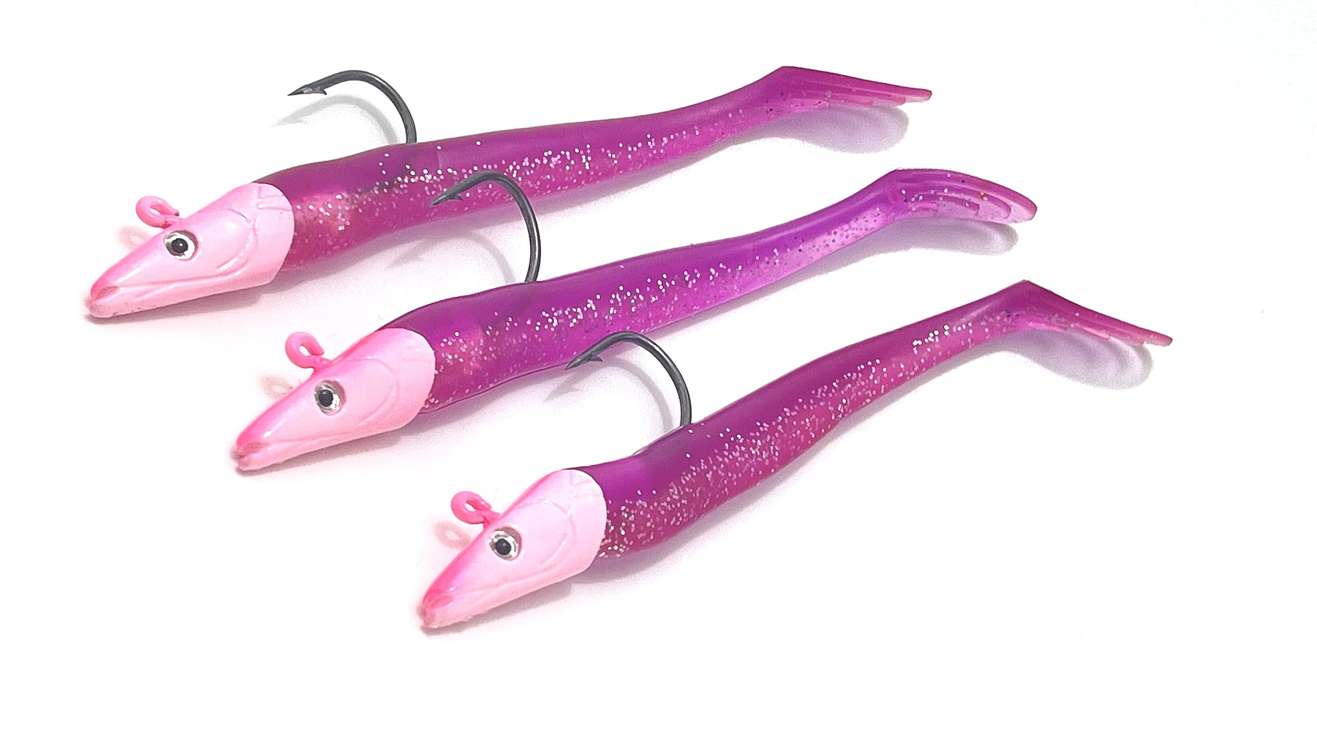 EVERBAY Soft Fishing Lures with Jig Head, Sand Eel Lure, Soft Swimbaits with Paddle Tail, Sinking Baits for Saltwater/Freshwater Fishing, Fishing Jigs, Cod, Pollock, Sea Bass Lures, 13cm/21g,3pcs/Pink