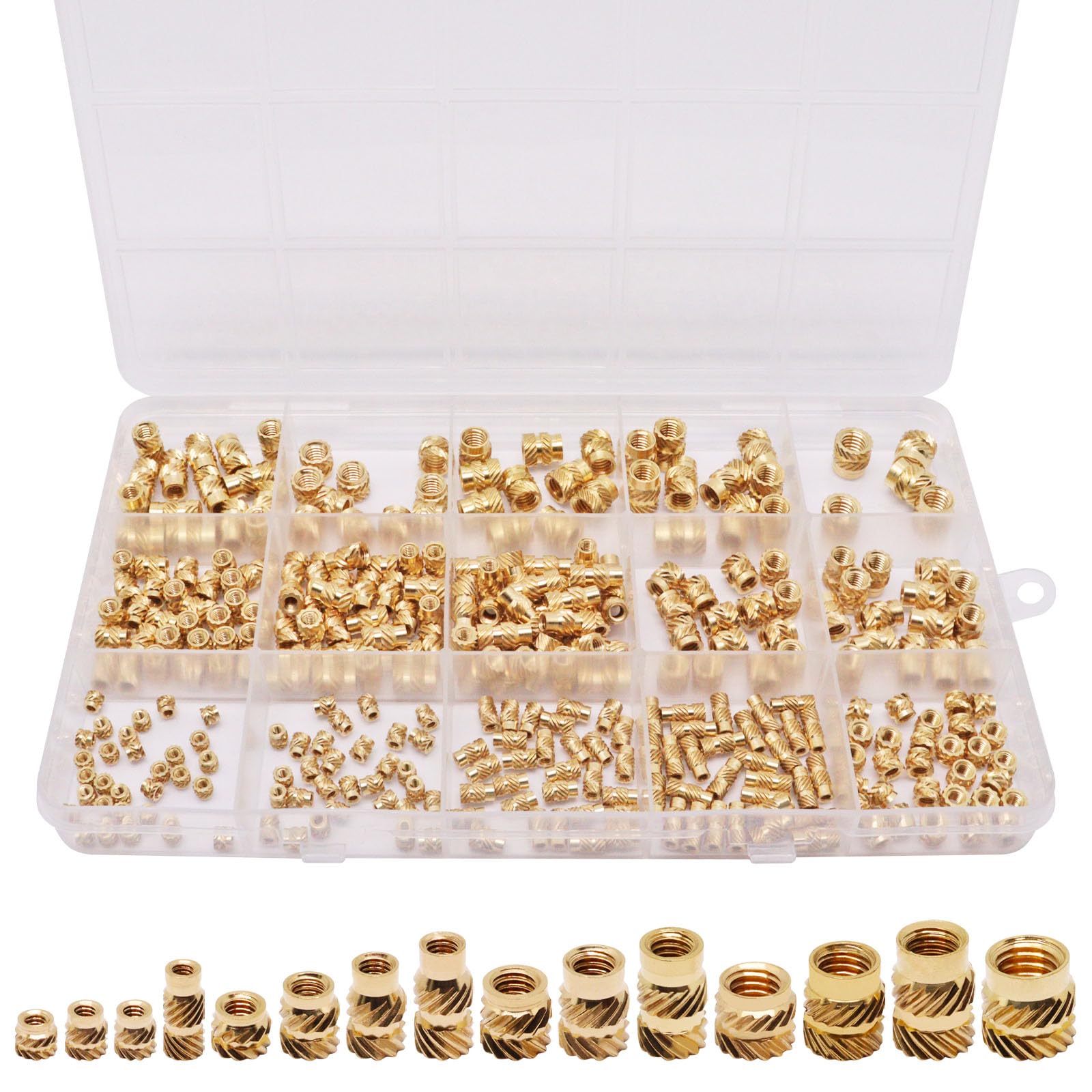 Photo 1 of 320pcs Threaded Inserts, M2 M3 M3 M4 M5 M6 Metric Knurled Nuts Heat Inserts Assortment Female Brass Nuts Heat Set Insert for Plastic Parts 3D Printing Components