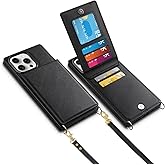 Vofolen Compatible with iPhone 15 Pro Max Case Wallet with Card Holder Lanyard Crossbody Strap Leather Magnetic Clasp Kickstand Heavy Duty Protective Flip Cover for iPhone 15 Pro Max 6.7" Black