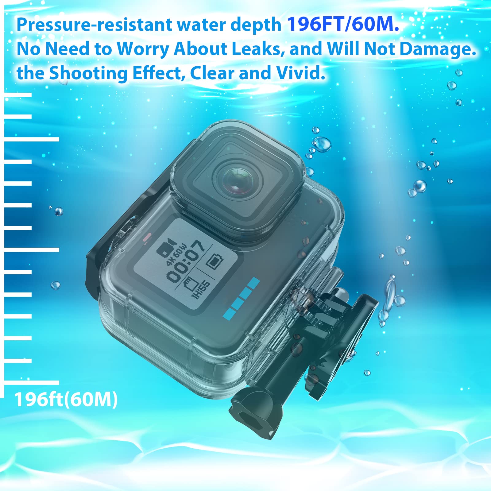 HONGDAK 196ft/60m Waterproof Housing Case for GoPro Hero 13 12 11 10/9 Black, Protective Underwater Dive Housing Shell with Bracket Accessories for Go Pro Hero13 Hero12 Hero11 Hero10 Hero9 Camera