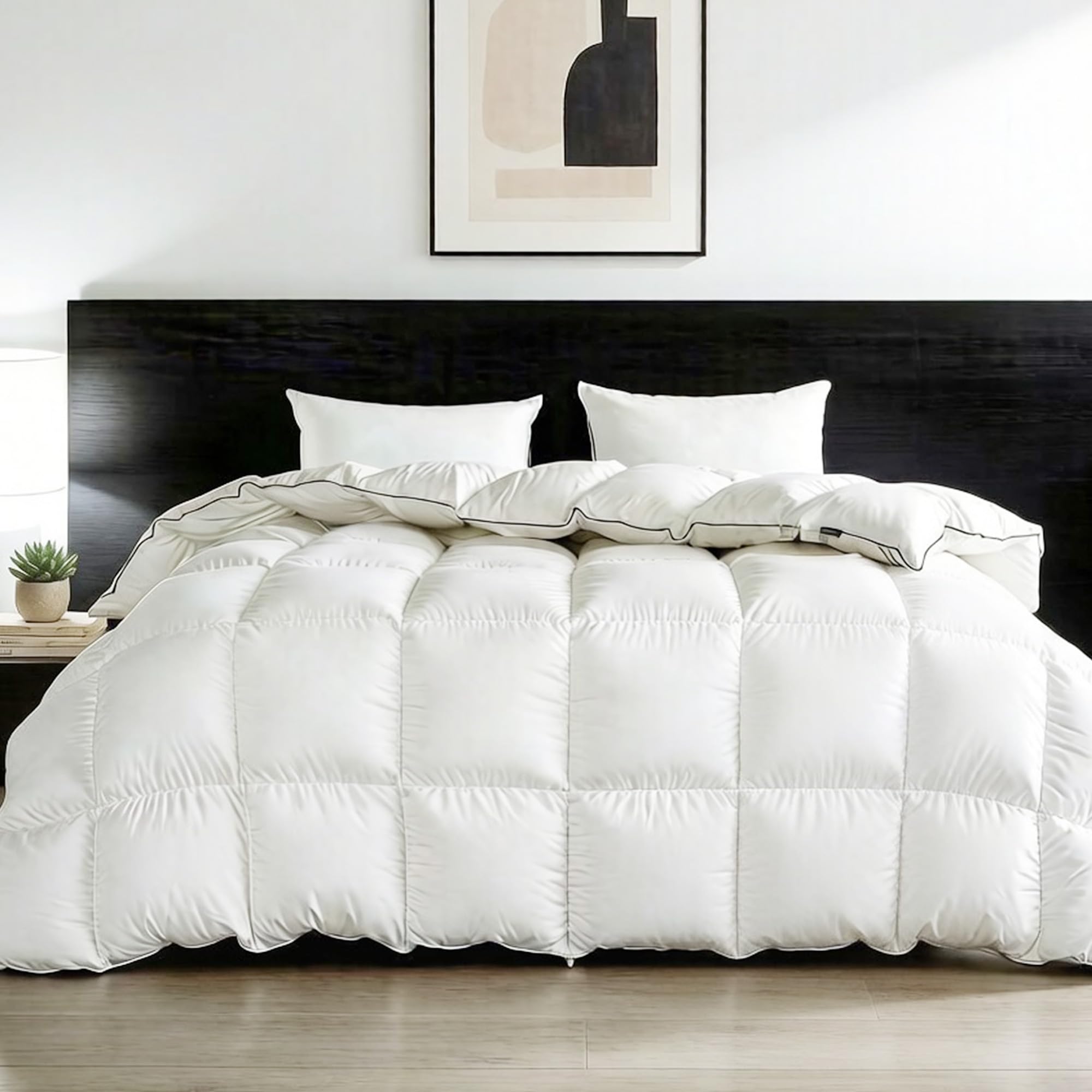 Photo 1 of Feather Down Fiber Comforter Twin Size,Premium Ultra-Soft Breathable Comforter High Fill Power Grey Duvet Insert,All Season Hotel Luxury Bedding Comforters (White/All Season, Oversized King)