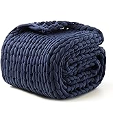 Goodhipi Hand-Knit Weighted Blanket for Adults, Chunky Knit Blanket, Cooling,Breathable,Sustainable,Machine Washable,Organic Cotton,Valentine's Day Birthday Gifts for Mom Women(Blue,40"*60",8lbs)