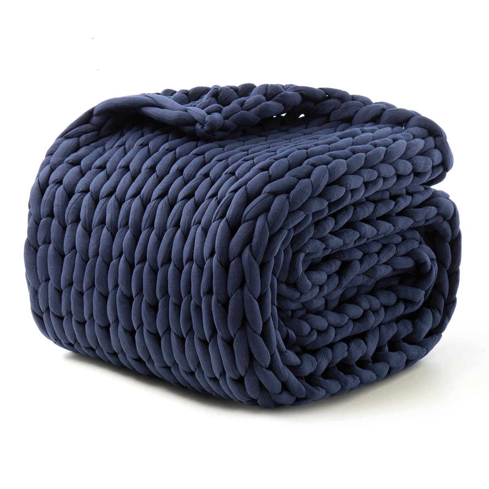Photo 1 of Goodhipi Hand-Knit Weighted Blanket for Adults, Chunky Knit Blanket,Cooling,Breathable,Sustainable,Machine Washable,Organic Cotton,Easter Gifts for Women Birthday Gifts(Blue,48"*72",12lbs)