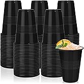 Kochorie 50 Pack Disposable Plastic Cups 16 Oz Solid Color Drinking Cups Party Supplies Strong and Sturdy Drinkware Cup For Birthday, Wedding, Christmas, Halloween & Daily Use, Black