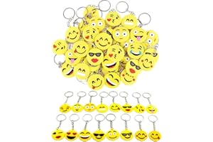 CRSUSUKJ 64 Pack Mini Emoticon Keychain Plush(16 expressions), Cute Keychain, Party Favors for Kids, Keychains, Valentine's Day Gifts/ Birthday Party Supplies, Emoticon Gifts Toys Carnival Prizes.