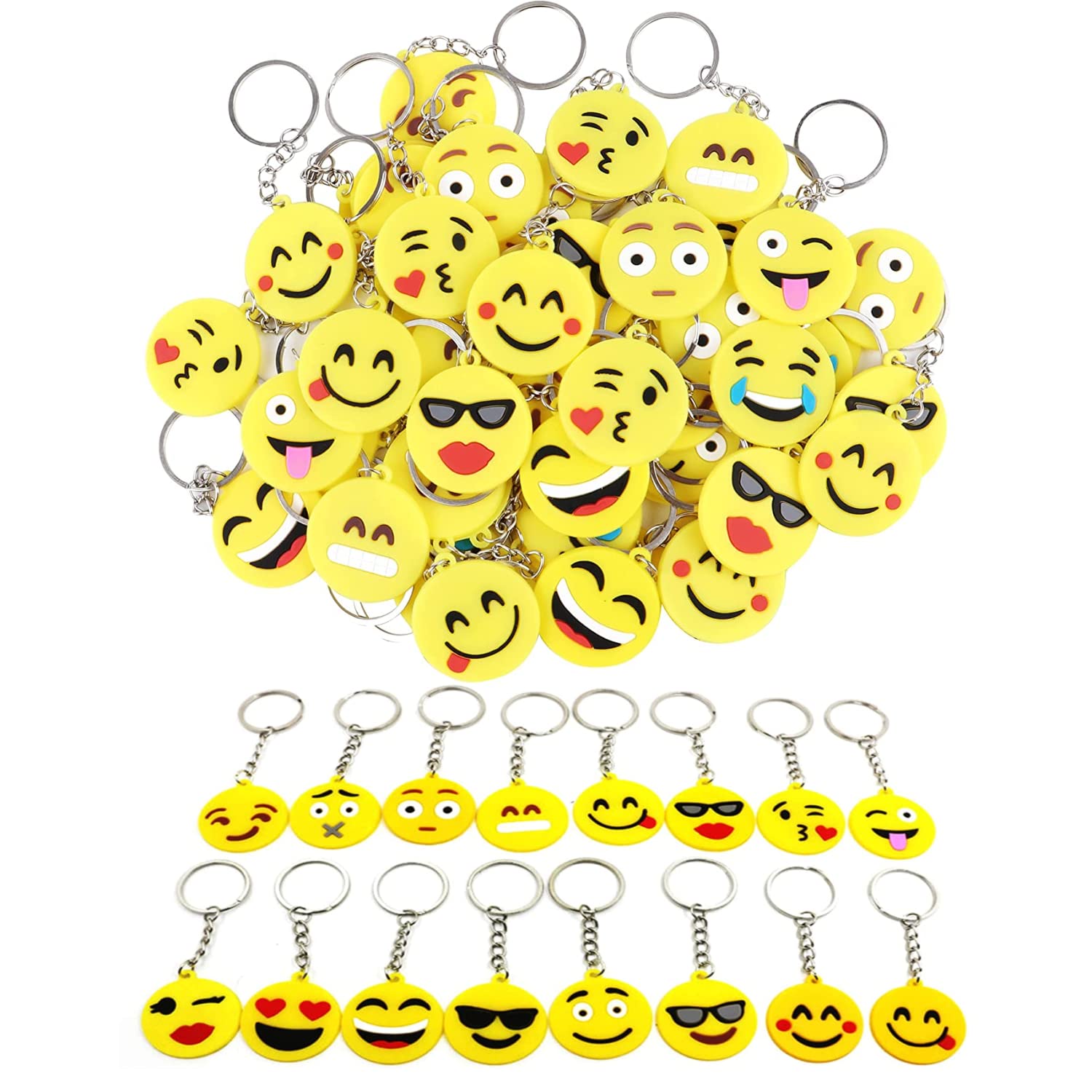 Photo 1 of CRSUSUKJ 64 Pack Mini Emoticon Keychain Plush(16 expressions), Cute Keychain, Party Favors for Kids, Keychains, Valentine's Day Gifts/ Birthday Party Supplies, Emoticon Gifts Toys Carnival Prizes.