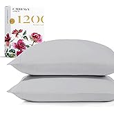 Carressa Linen 100% Egyptian Cotton Pillow Cases Standard Size Set of 2 - Luxury 1200 Thread Count Cotton Pillowcases Queen Size (Light Grey), Soft, Cooling, Sateen Weave Hotel Quality Pillow Cover