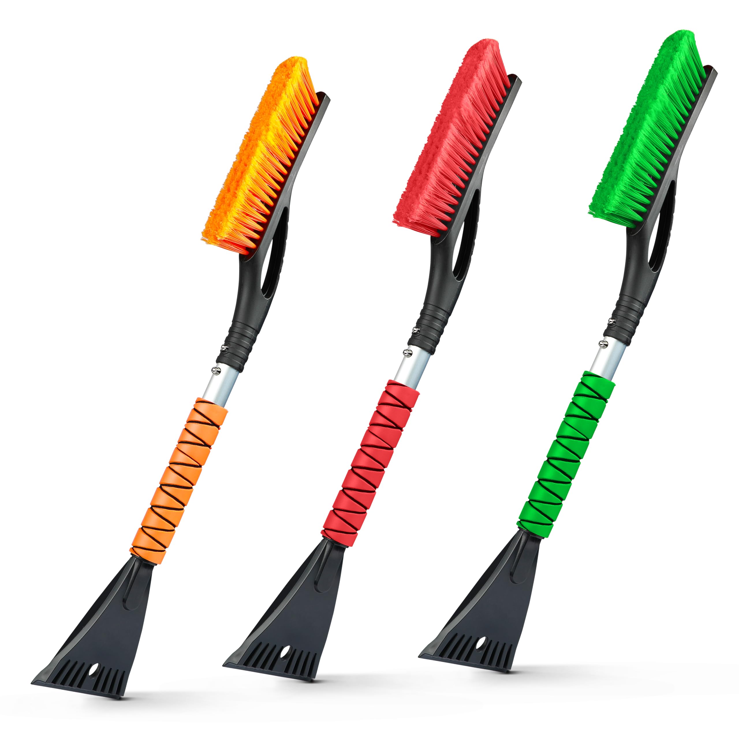 Photo 1 of EcoNour 27" Aluminum Snow Brush with Ice Scrapers for Car Windshield and Window | Car Snow Scraper and Brush with Ergonomic Foam Grip Winter Accessories (Orange, Red, Green) (3 Pack)