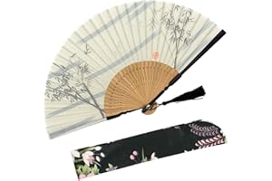 OMyTea Folding Hand Fan for Women - with a Fabric Sleeve for Protection - Chinese/Japanese Vintage Retro Style for Wedding, Dancing, Church, Party, Gifts (White)