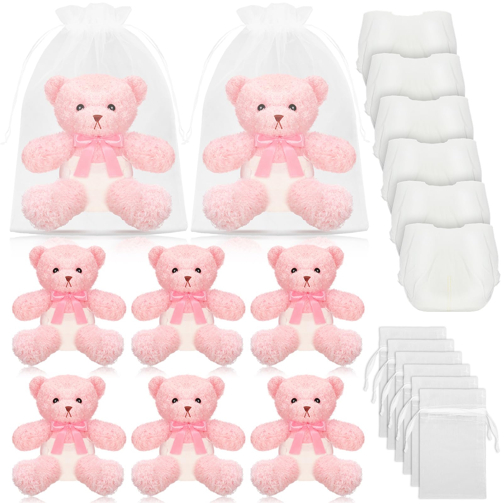 Photo 1 of 6 Sets Bear Blindfolded Diaper Changing Baby Shower Games Baby Dolls Diapers for Bridal Shower Gender Reveal Games Prizes Gifts for Adults Boys Girls (Pink)