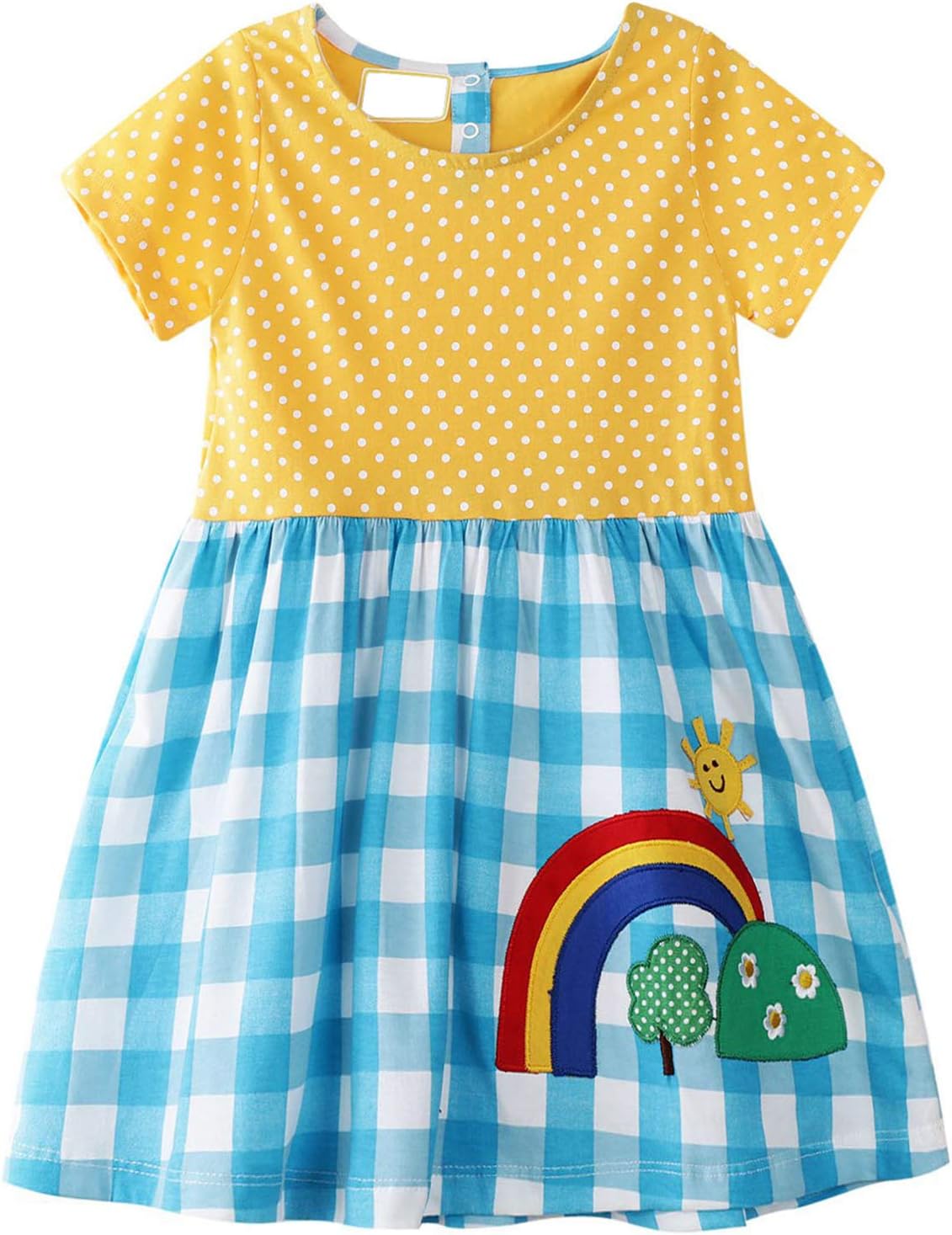 GSVIBK Girls Cotton Dress Kids Girl Short Sleeve Cartoon Dress Baby Cute Dress Toddler Dinosaur Dresses