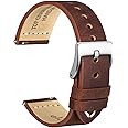 WOCCI 18mm Old-fashioned Watch Band for Men, Top Grain Leather, Silver Brushed Buckle (Pecan Brown)