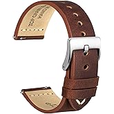 WOCCI 17mm Old-fashioned Watch Band for Men, Top Grain Leather, Silver Brushed Buckle (Pecan Brown)