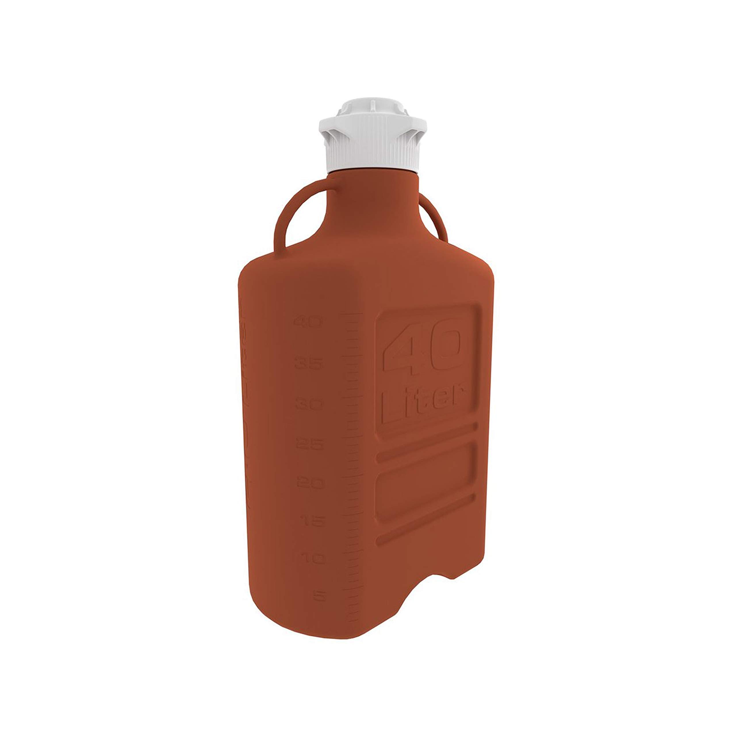 EZgrip 40L (10 Gal) Light Blocking Amber HDPE Space Saving Carboy with Wide Mouth 120mm VersaCap and 50L Max Capacity