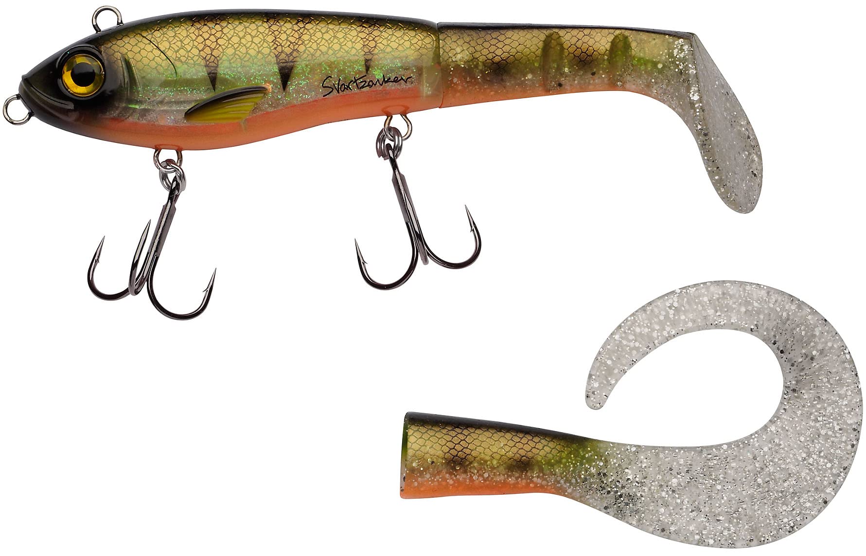 Abu Garcia Svartzonker McHybrid, Fishing Hook, Hard Lures, Predator Fishing, Pike, Bait Supplied with Paddle Tail and Curl TailUnisex, Yellow Fin Perch, 100g | 200mm