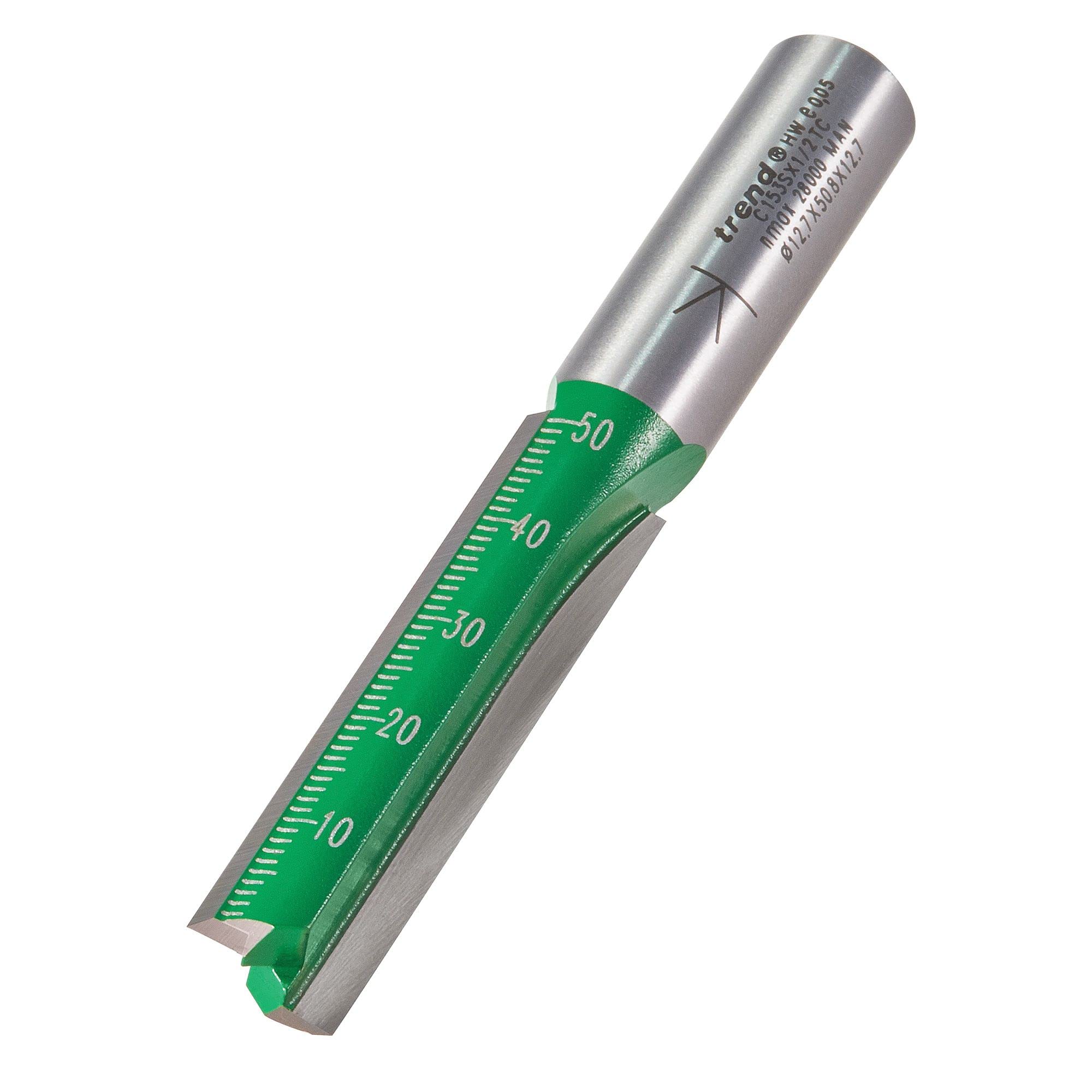 Trend CraftPro Straight Two Flute Router Cutter Bit, 1/2 Inch Shank, 12.7mm Cut Diameter & 50mm Cut Length, Tungsten Carbide Tipped, C153SX1/2TC โ image 1