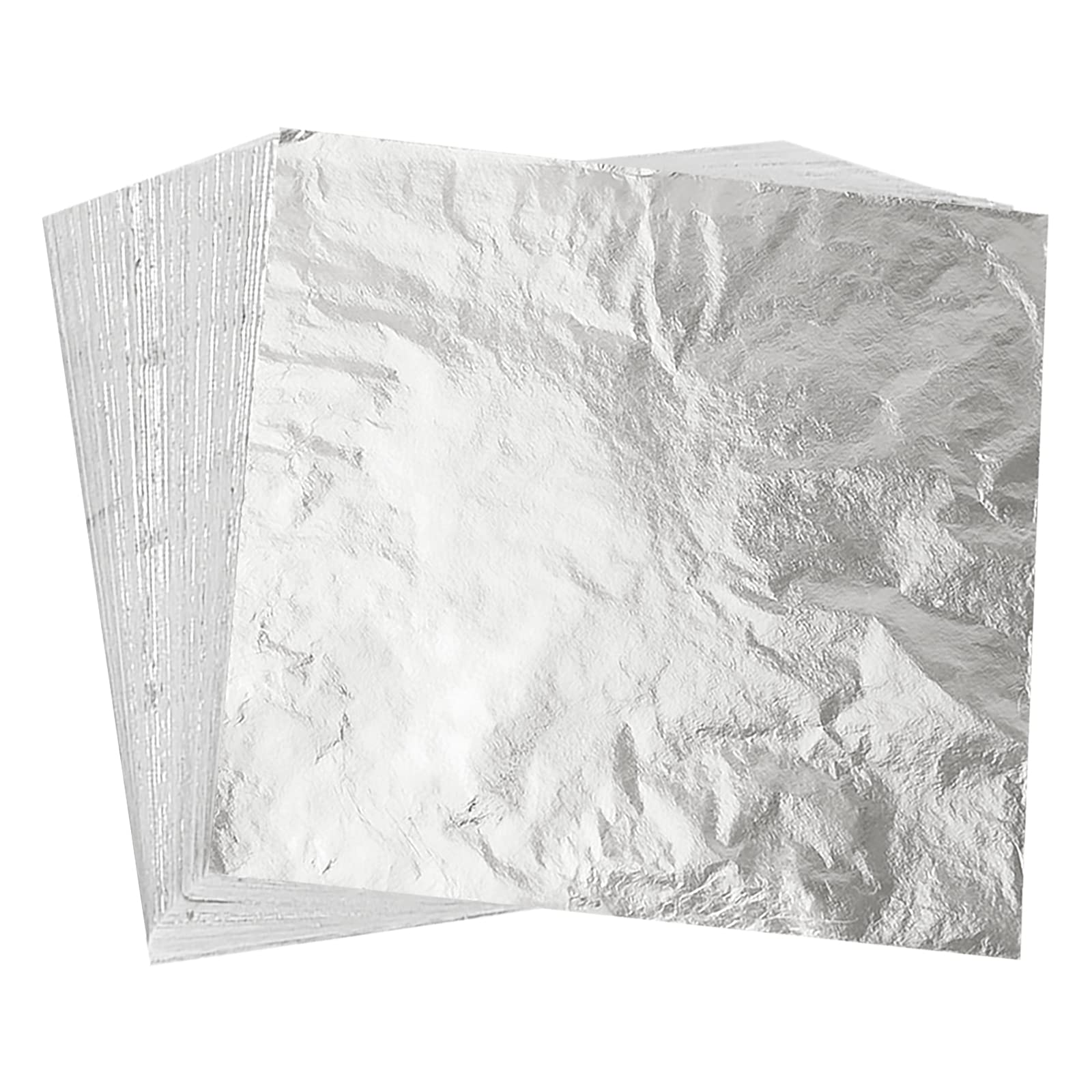 FEPITO 150 Sheets 14x14cm Silver Leaf Imitation Sheet for Art Project Craft Decoration, Gilding Craft, DIY Creation (Silver)