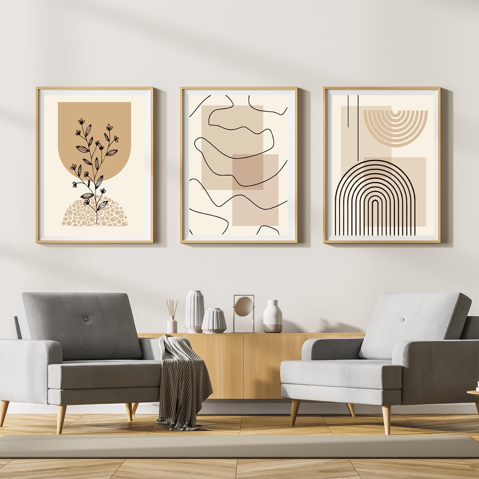 LYBOHO Canvas Pictures, Modern Abstract Art Poster Wall Pictures Living Room, Boho Poster Set for Living Room, Bedroom, Without Frame (Geometry 3, 3PCS-50x70cm) — image 1