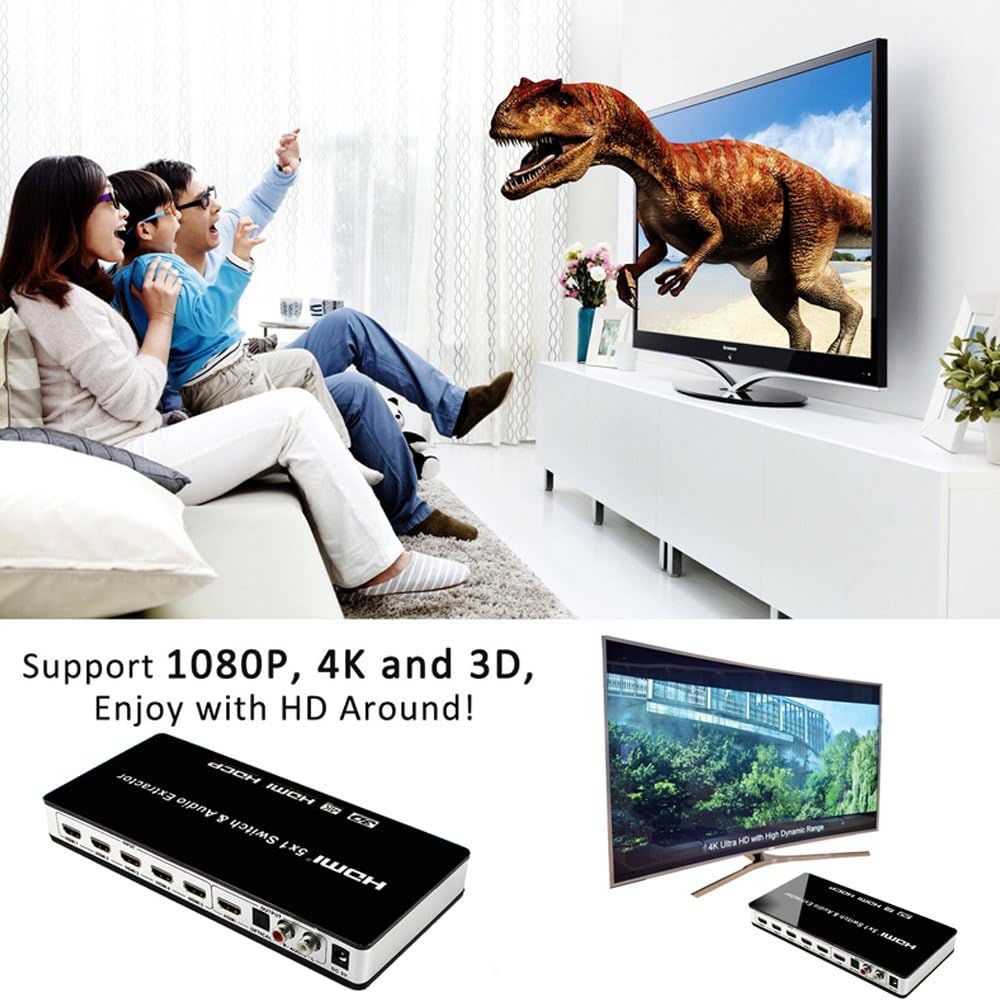 HDMI Switch 5x1 4K@30hz hdmi Audio Extractor 5 Port Supports 1080P Ultra HD 4K Full HD 3D ARC with IR Remote Control: Electronics