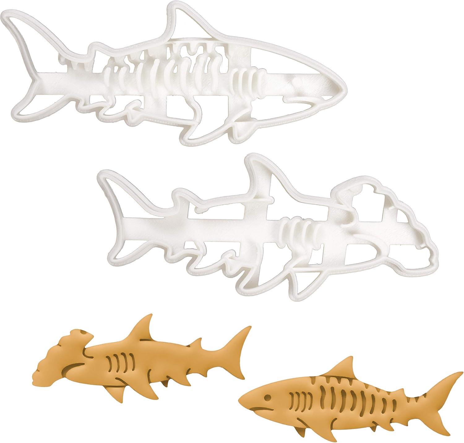 Set of 2 Shark cookie cutters (Designs: Hammerhead Shark & Tiger Shark), 2 pieces - Bakerlogy