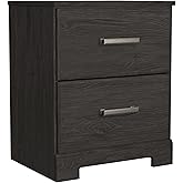 Signature Design by Ashley Belachime 2 Drawer Black Nightstand, Charcoal | Durable engineered wood with decorative laminate finish, Antiqued dark pewter-tone handles, Contemporary bedroom style