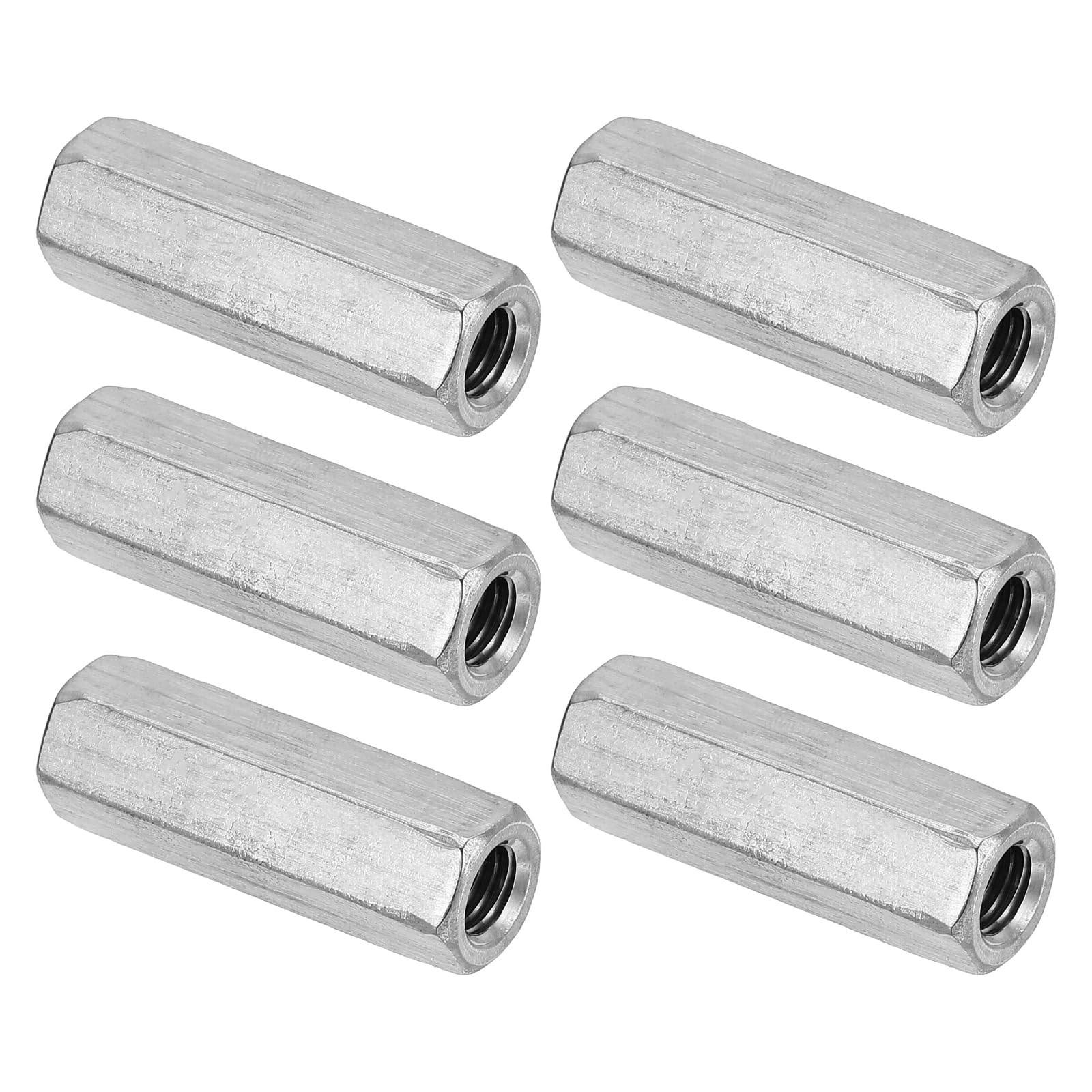 PATIKIL M8 x 1.25-Pitch 304 Stainless Steel Hex Coupling Nuts, 6Pcs 45mm/ 1.8" Length Coarse Fully Threaded Rod Coupling Nut Studding Connector Fasteners, Silver Tone — image 1