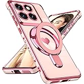 Liufcx for Motorola Moto Edge 2025 Love Heart Kickstand Case, Luxury Plated Gold Edge Slim Soft TPU Shockproof Full Camera Protection Case Cover for Moto Edge 2025 (Pink)