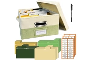 Sprsthai Greeting Card Organizer Box with 20 Removable Dividers & 84 Labels, Foldable Storage for Photos, Postcards (Beige & Green)