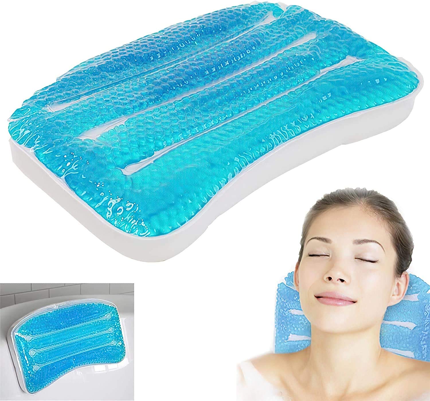 Mantraraj Cooling Gel Bath Tub Bathroom Spa Pillow Head Neck Rest Support Cushion Water Non-Slip For Calming & Easing Compress Gift