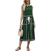 HOWALOOK Women’s 2 Piece Cotton Skirt Set Sleeveless Draped Tank Top Drawstring Midi Skirt Y2K Lounge Outfits