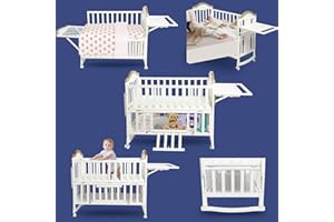 Flwrgirl Portable Mini Baby Crib - Cunas para Bebes 4 en 1 Modernas with Foldable Storage Shelf and Mattress Included,2025 Small Wood Baby Beside Cribs 4 in 1 Convertible,White